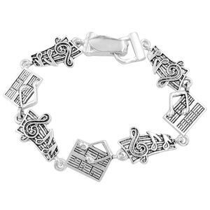Music Theme Silver Tone Magnetic Clasp Bracelet